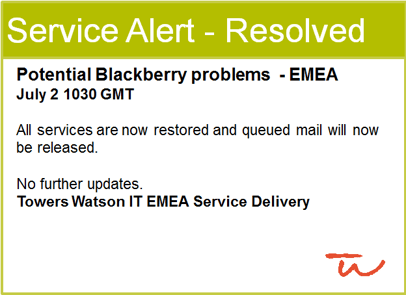 IT Outage Notification Templates at Towers Watson