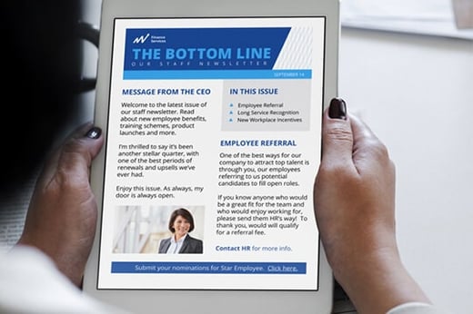 Employee newsletter on tablet