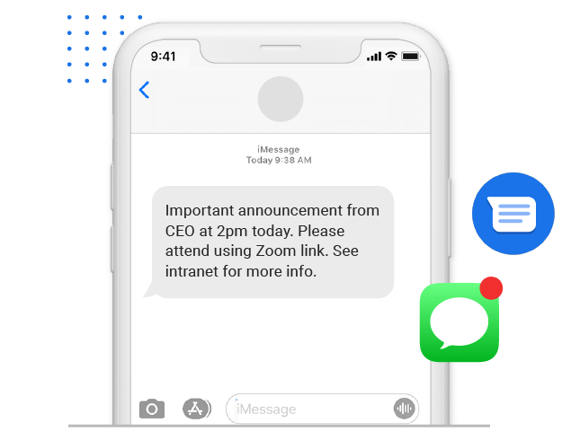 SMS announcement from CEO