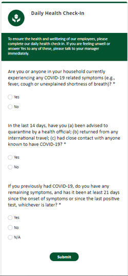 Daily health check in survey