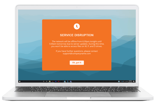Planned service disruption notification alert