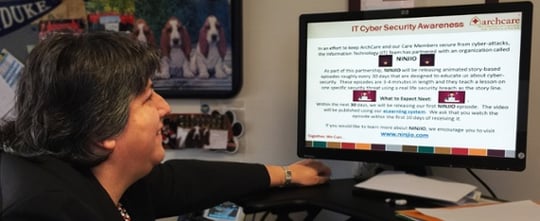Archcare employee viewing screensaver