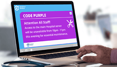Hospital Code Alert on laptop