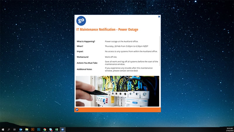 IT maintenance notification alert
