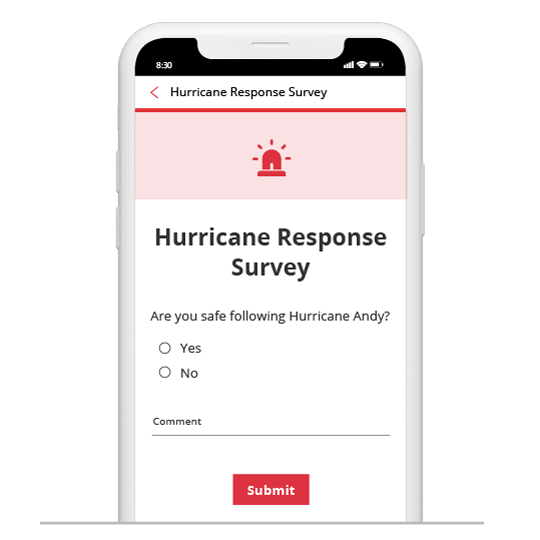 hurricane welfare check survey on mobile